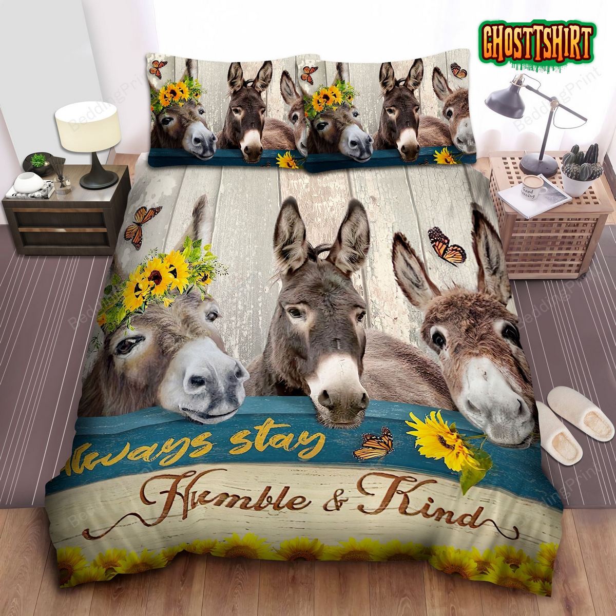 Beautiful Donkey Butterfly Always Stay Humble And Kind Bed Sheets Duvet Cover Bedding Set
