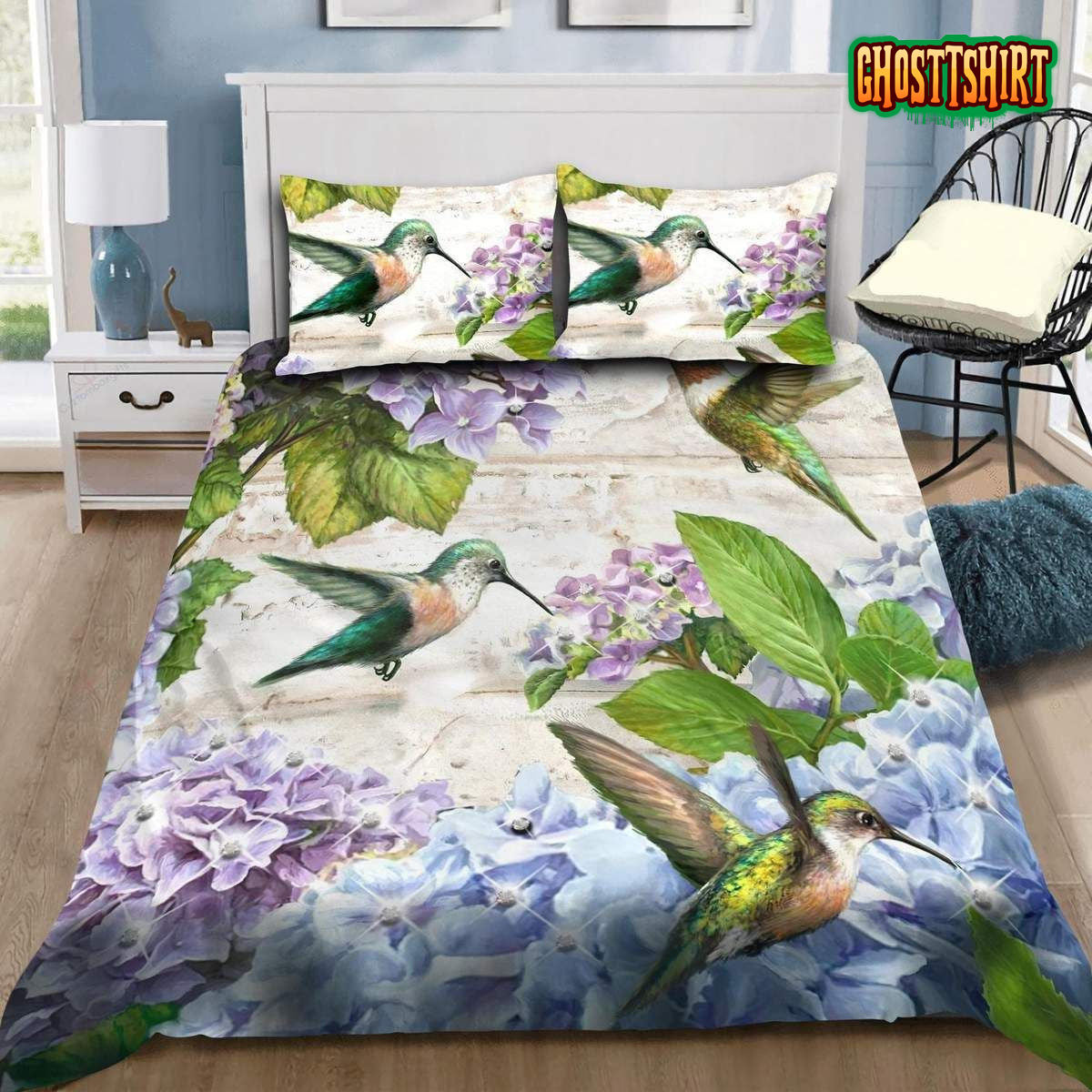Beautiful Hummingbird With Hydrangea Bed Sheets Duvet Cover Bedding Set
