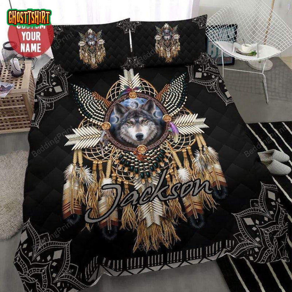 Beautiful Native American Wolf Bohemian Personalized Custom Name Duvet Cover Bedding Set
