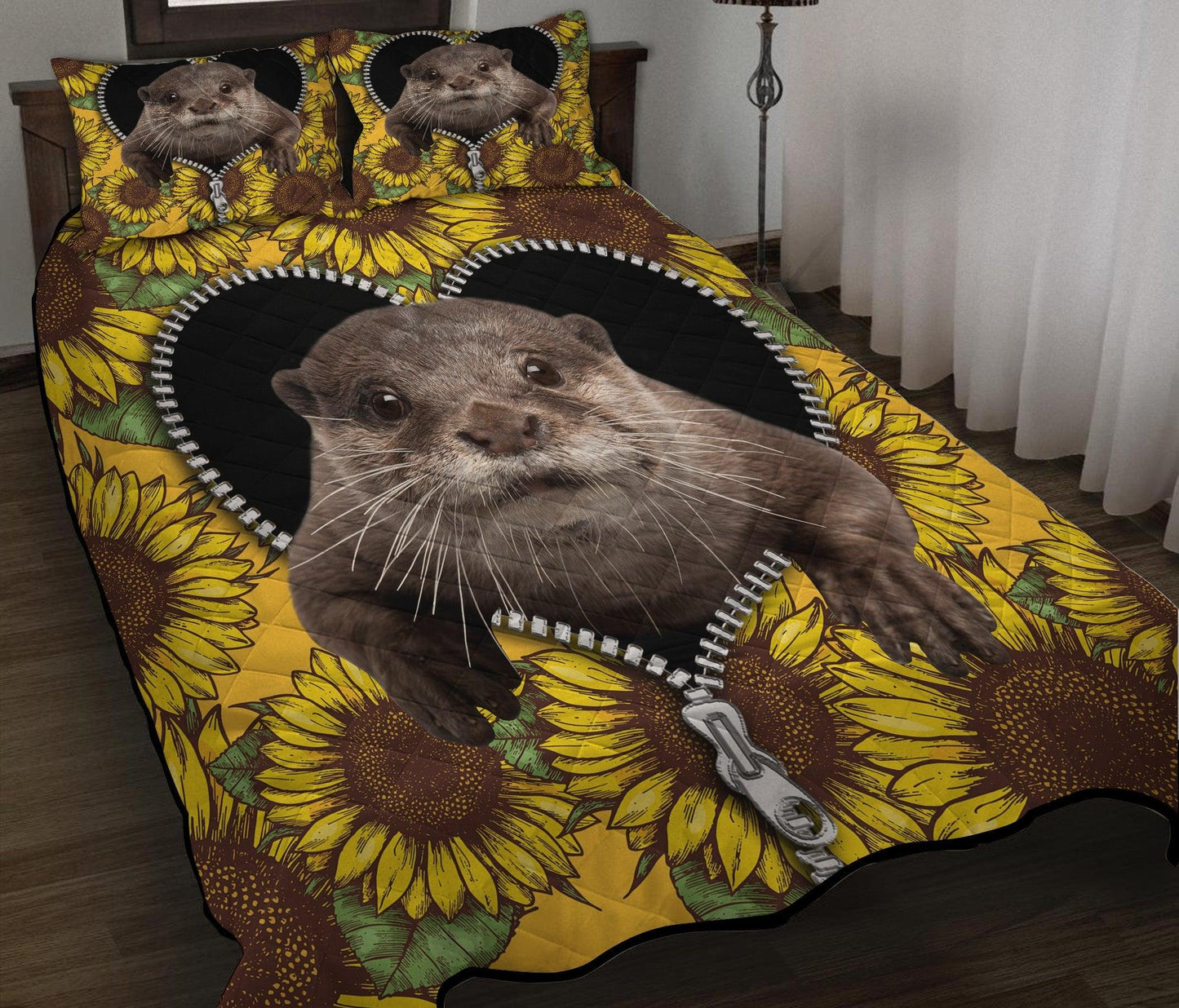 Personalized Beaver Sunflower 3-pc Quilt Bedding Set for Cozy Bedroom Decor