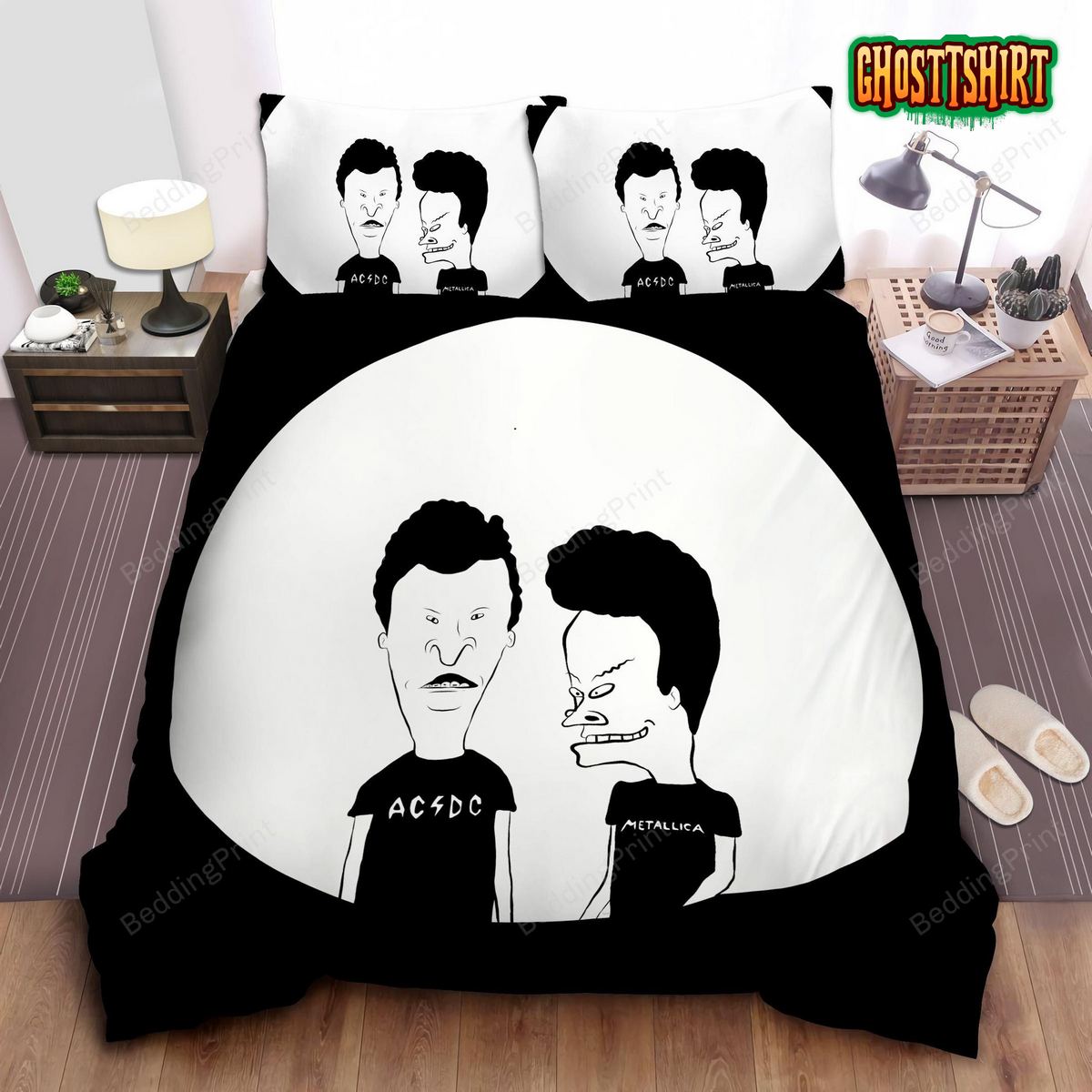 Beavis And Butt-Head In Black White Illustration Bed Sheets Duvet Cover Bedding Set