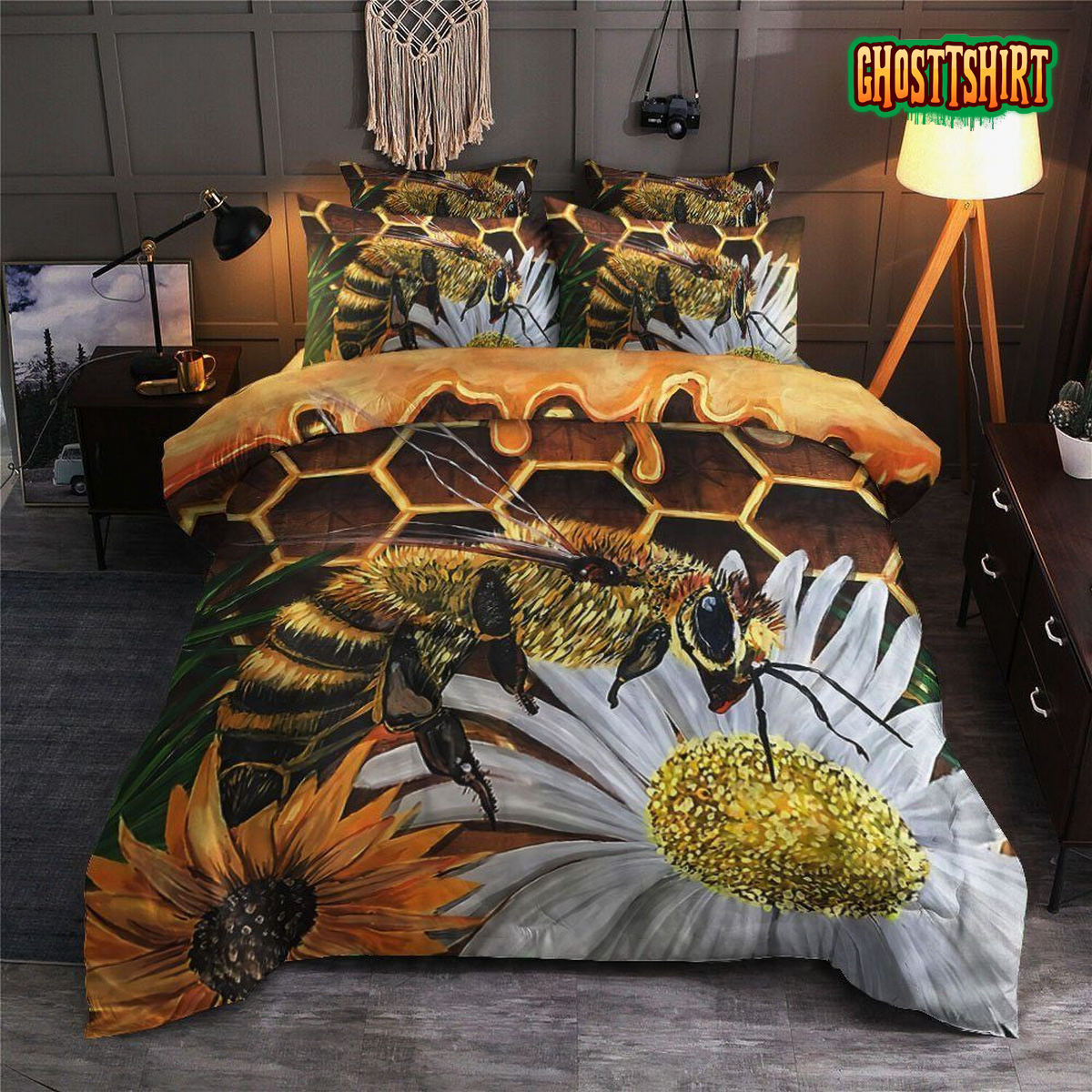 Bee Bed Sheets Spread Duvet Cover Bedding Set