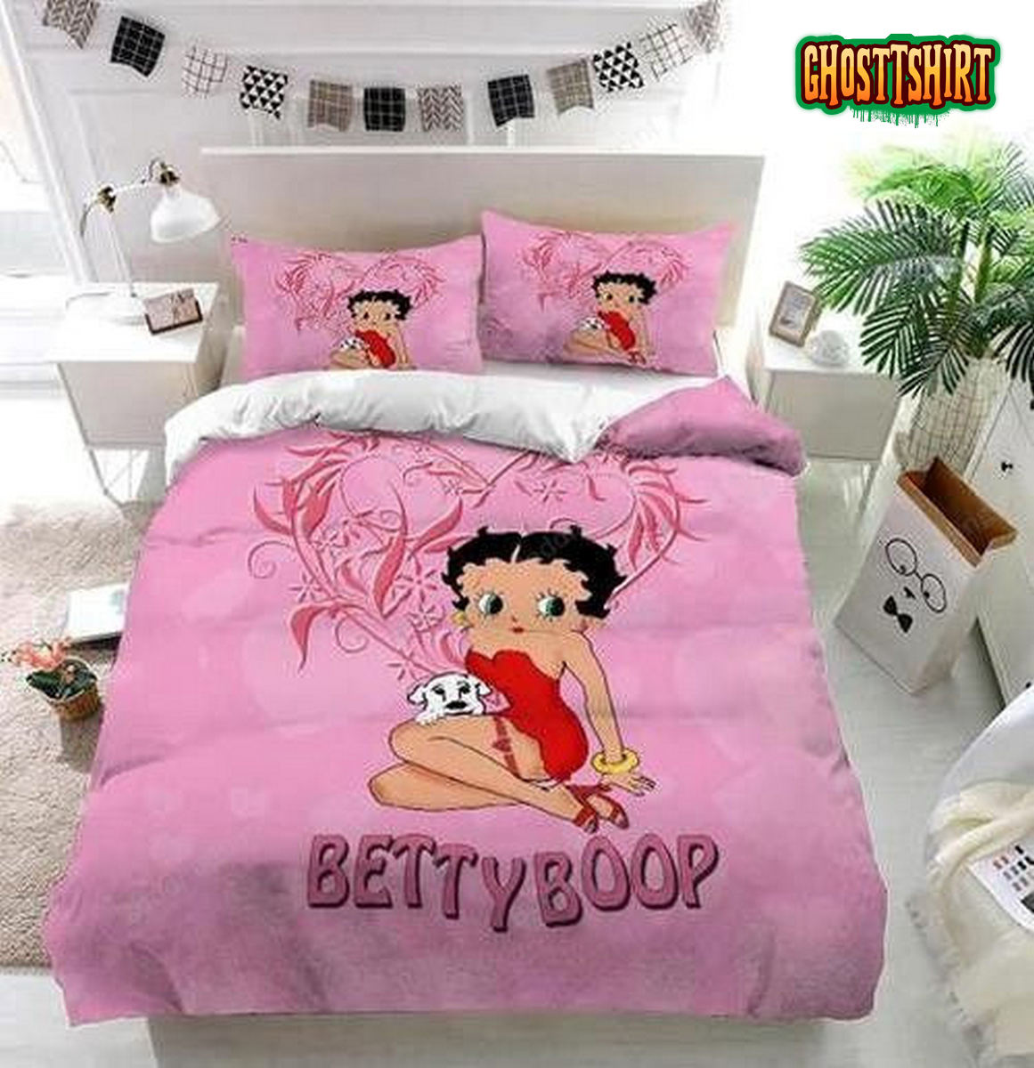 Betty Boop And Dog Pink Bedding Set