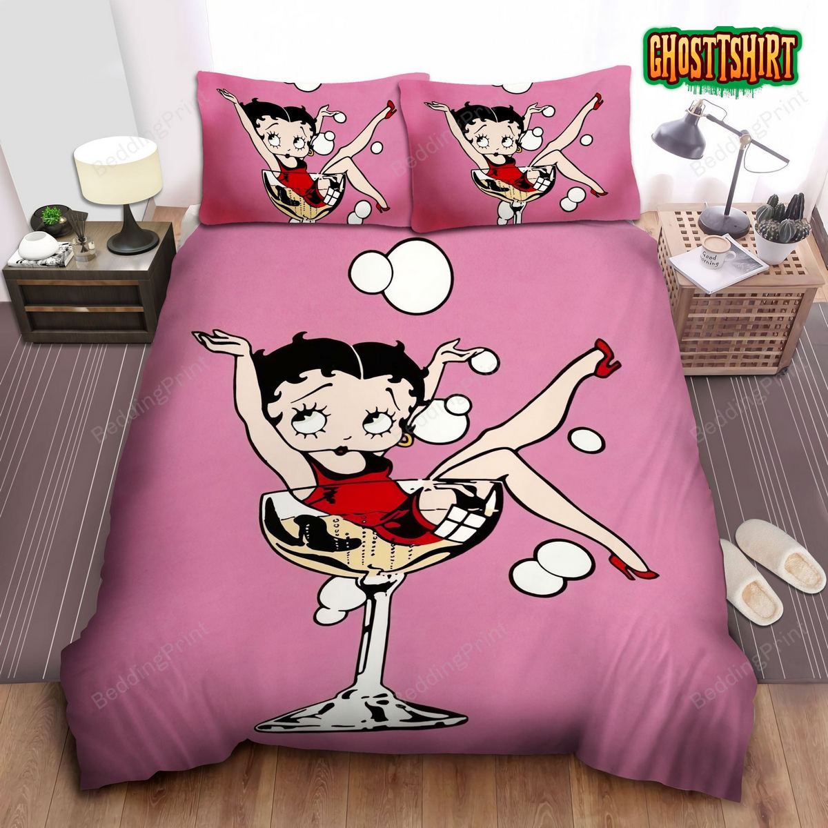 Betty Boop In Wine Glass Bed Sheets Duvet Cover Bedding Set