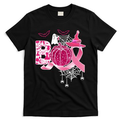 Boo Halloween Pumpkin Pink Ribbon Witch Ghost Breast Cancer T-Shirt