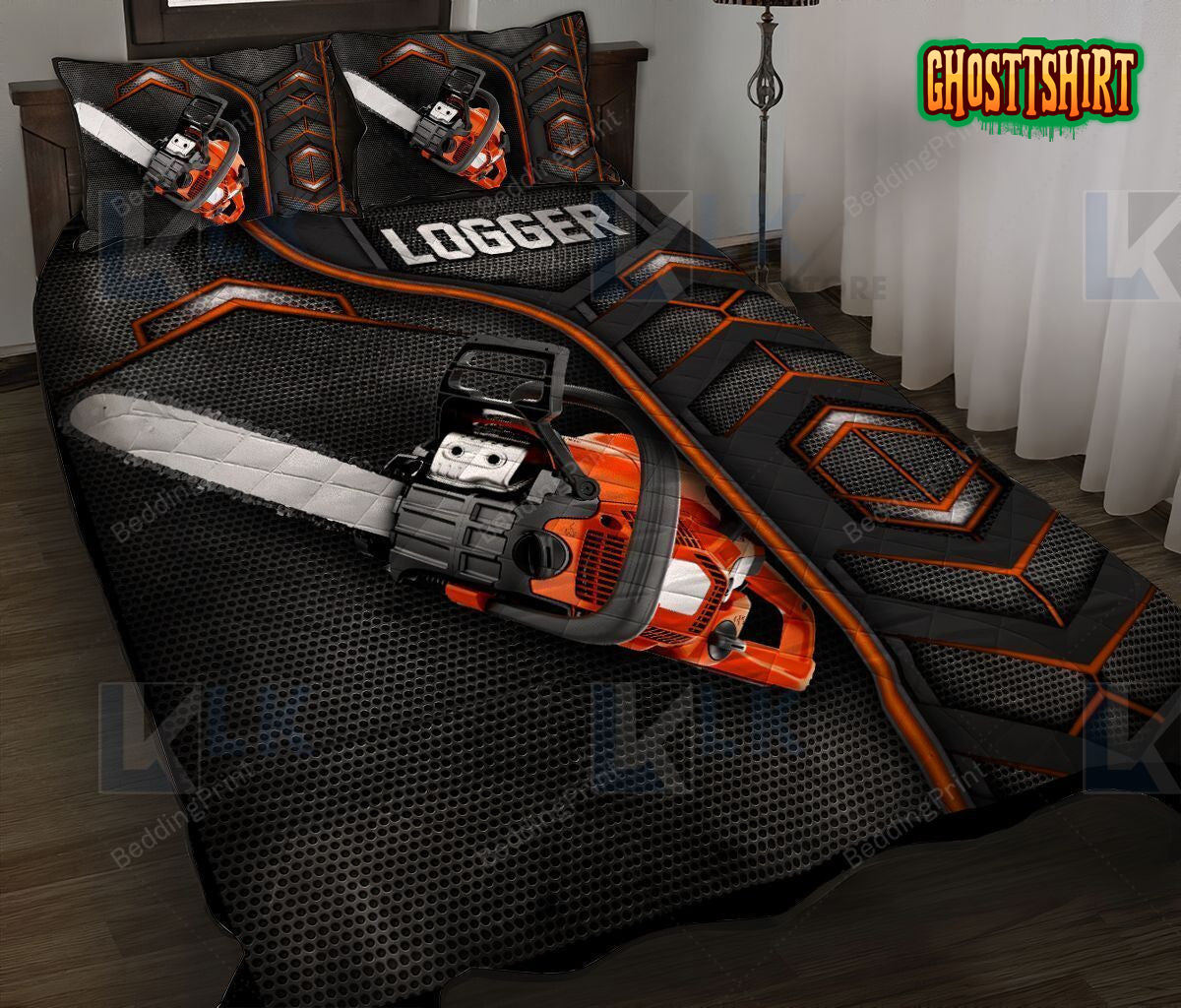 Big Chainsaw, Logger Bed Sheets Spread Duvet Cover Bedding Set