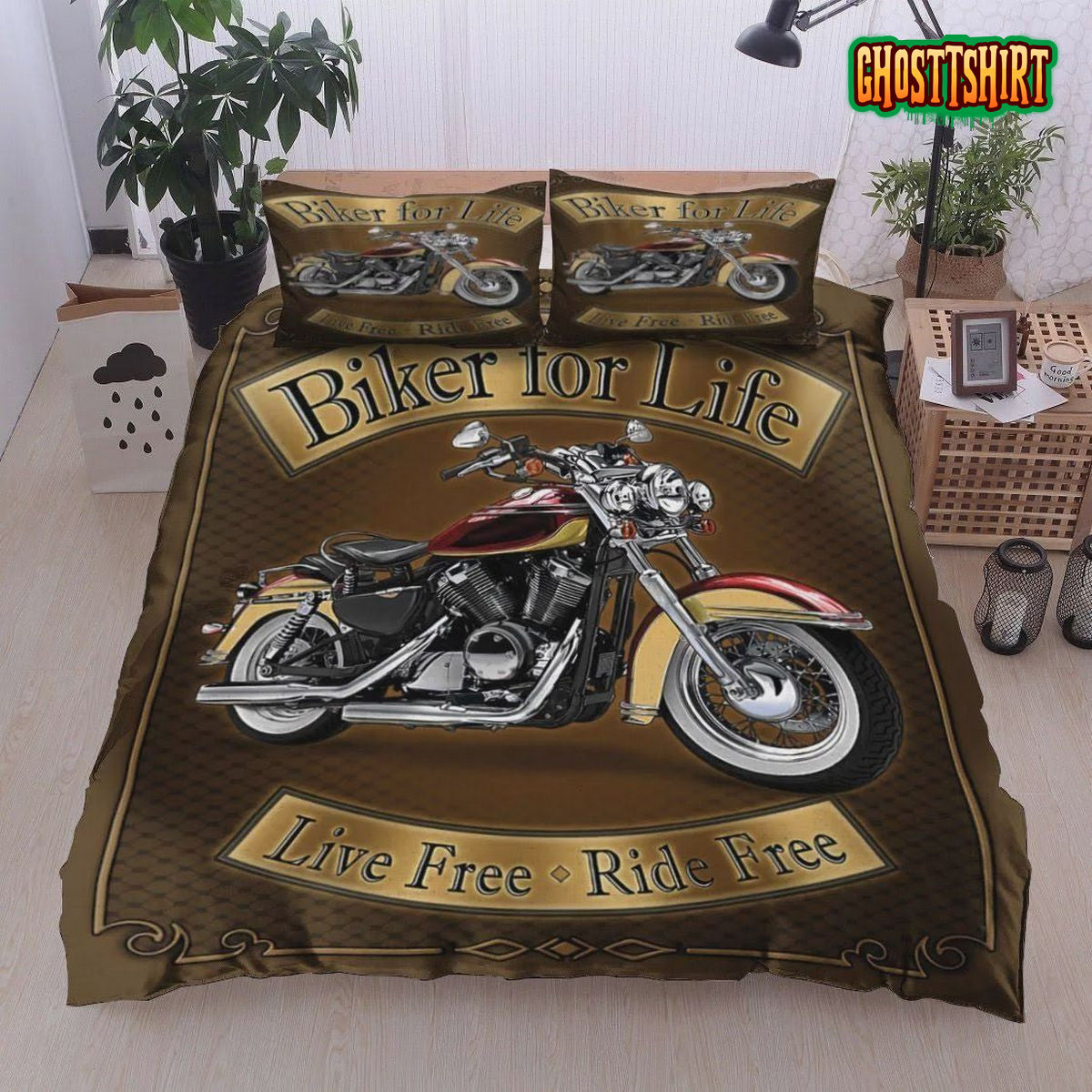 Biker For Life Live Free Ride Free Bed Sheets Duvet Cover Bedding Set