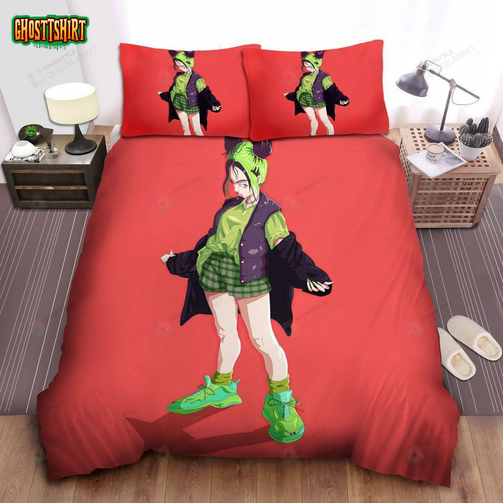 Billie Eilish In Cartoon Art Style Bed Sheets Spread Comforter Duvet Cover Bedding Set