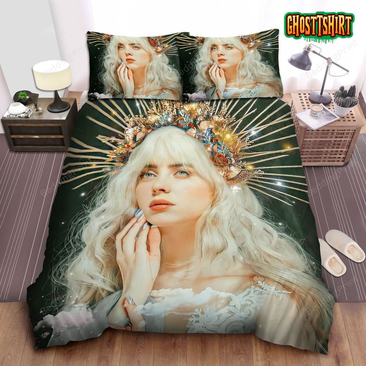 Billie Eilish You Should See Me In A Crown Illustration Bed Sheets Duvet Cover Bedding Set