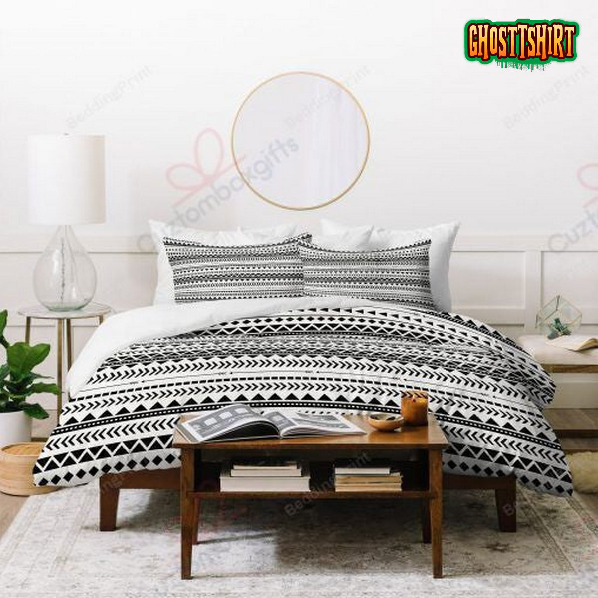 Black And White Aztec Pattern Bedding Set
