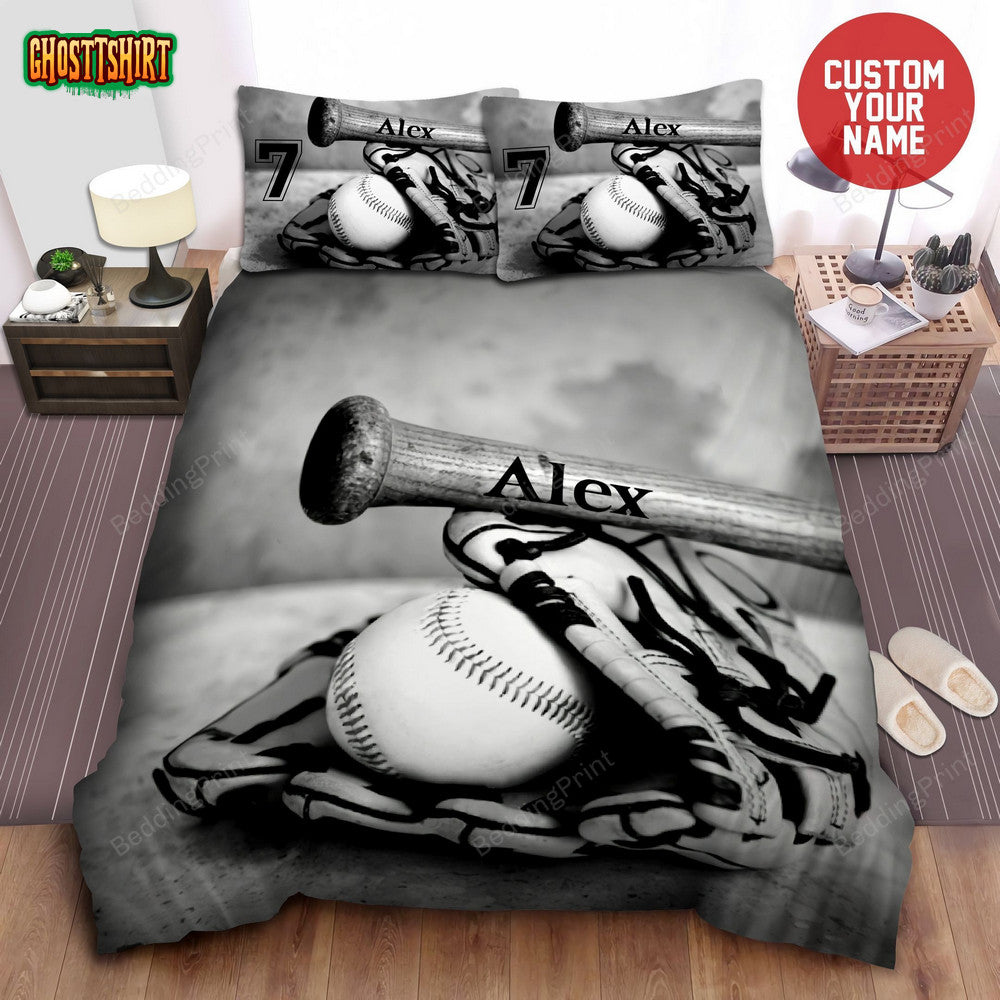 Black And White Baseball Stuff Custom Duvet Cover Bedding Set