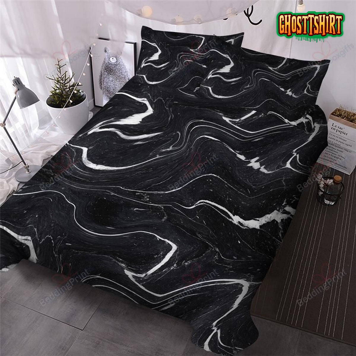 Black And White Marble Swirl Bedding Set