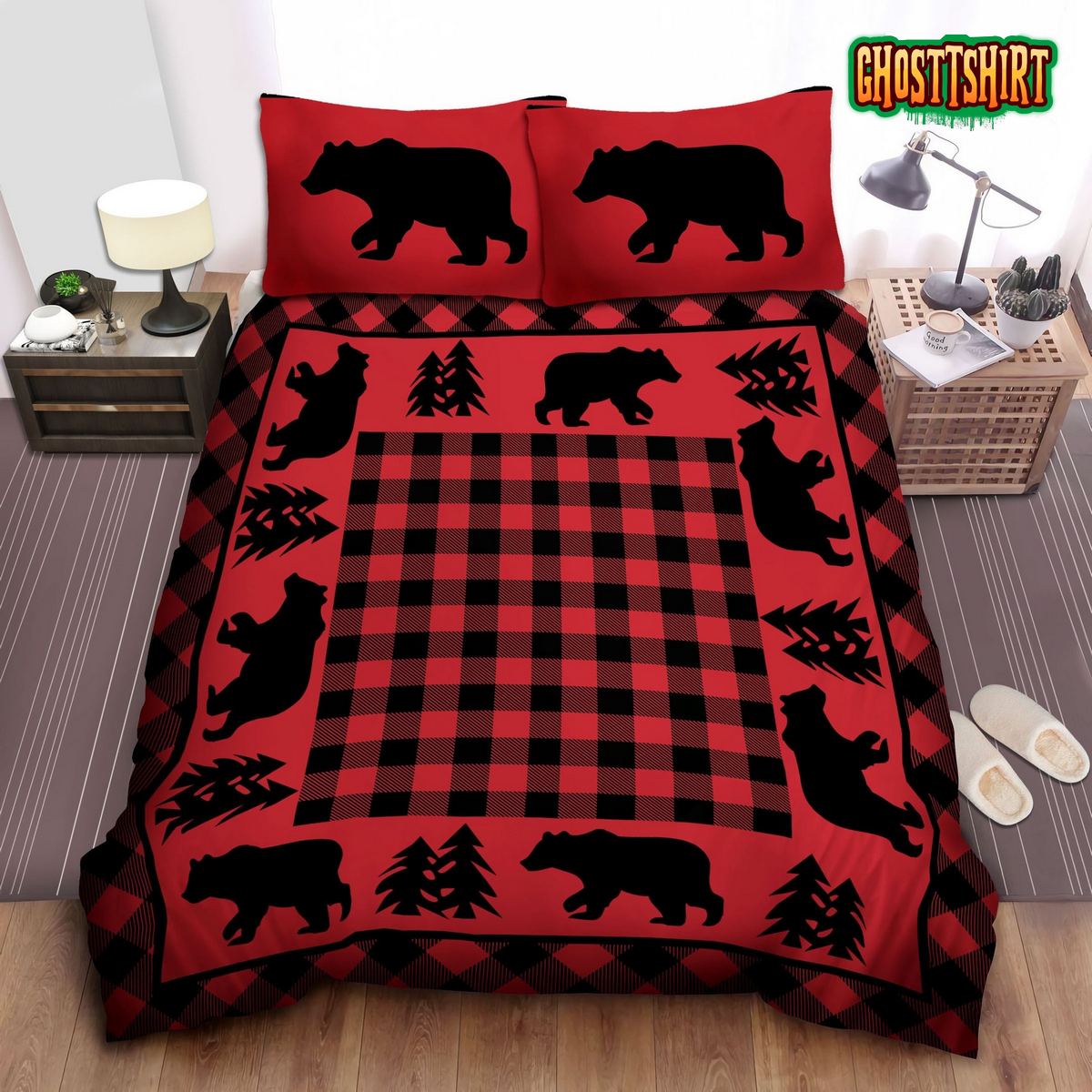 Black Bear Lodge Red Bedding Set