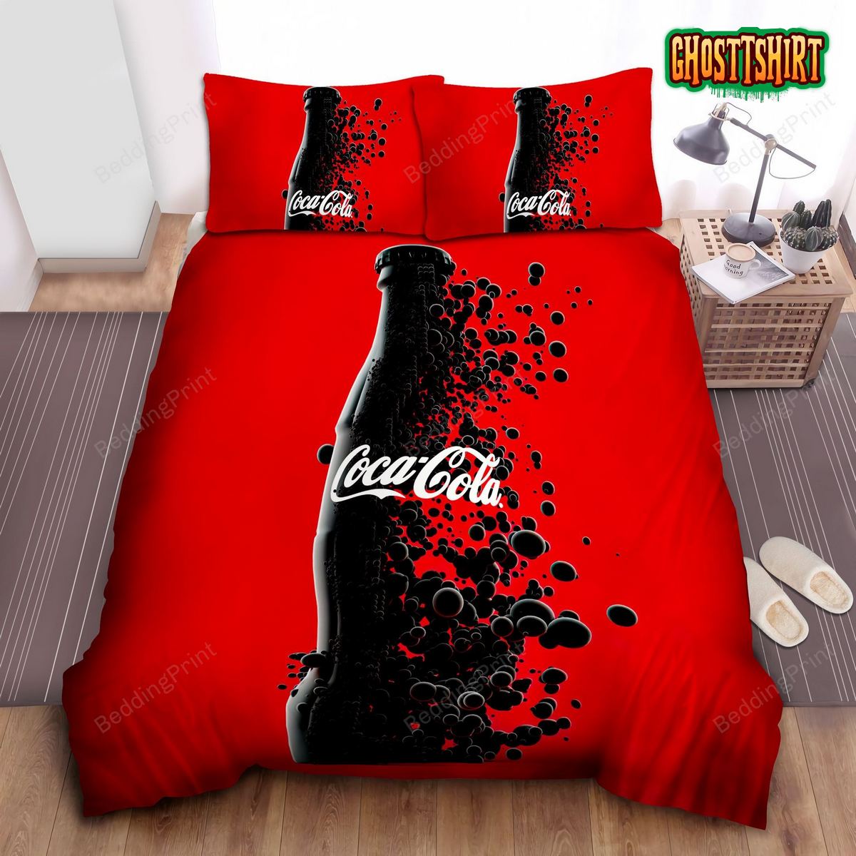 Black Coca-Cola Gas Bubbles Bottle Illustration Bed Sheets Duvet Cover Bedding Set