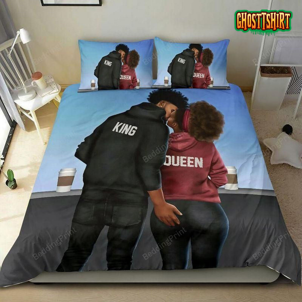 Black Couple Sport King & Queen Bed Sheets Duvet Cover Bedding Set