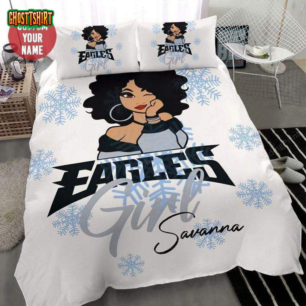 Black Eagles Football Girl Personalized Custom Name Duvet Cover Bedding Set