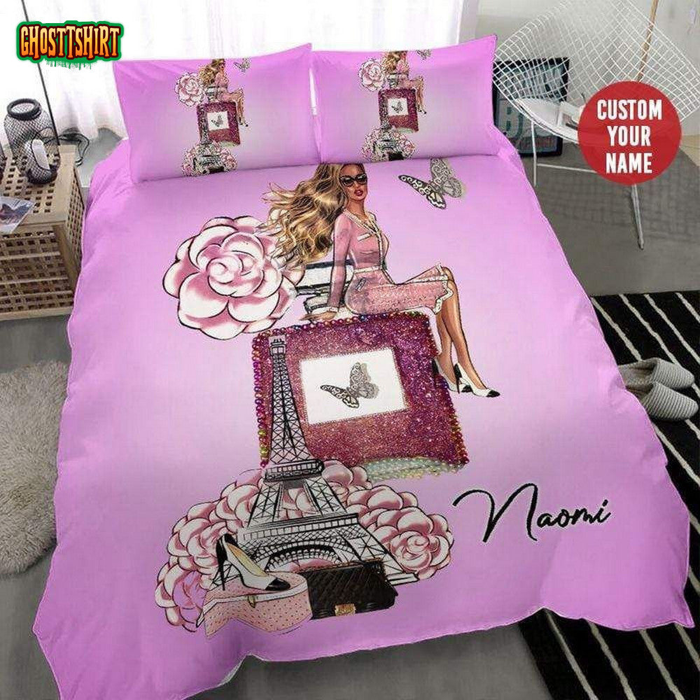 Black Fashion Girl Paris Personalized Custom Name Duvet Cover Bedding Set