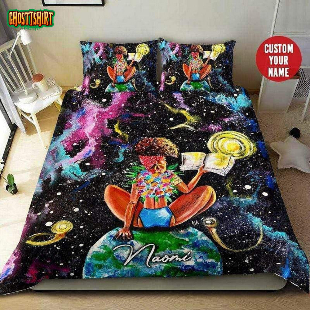 Black Girl Art Galaxy Custom Name Duvet Cover Bedding Set