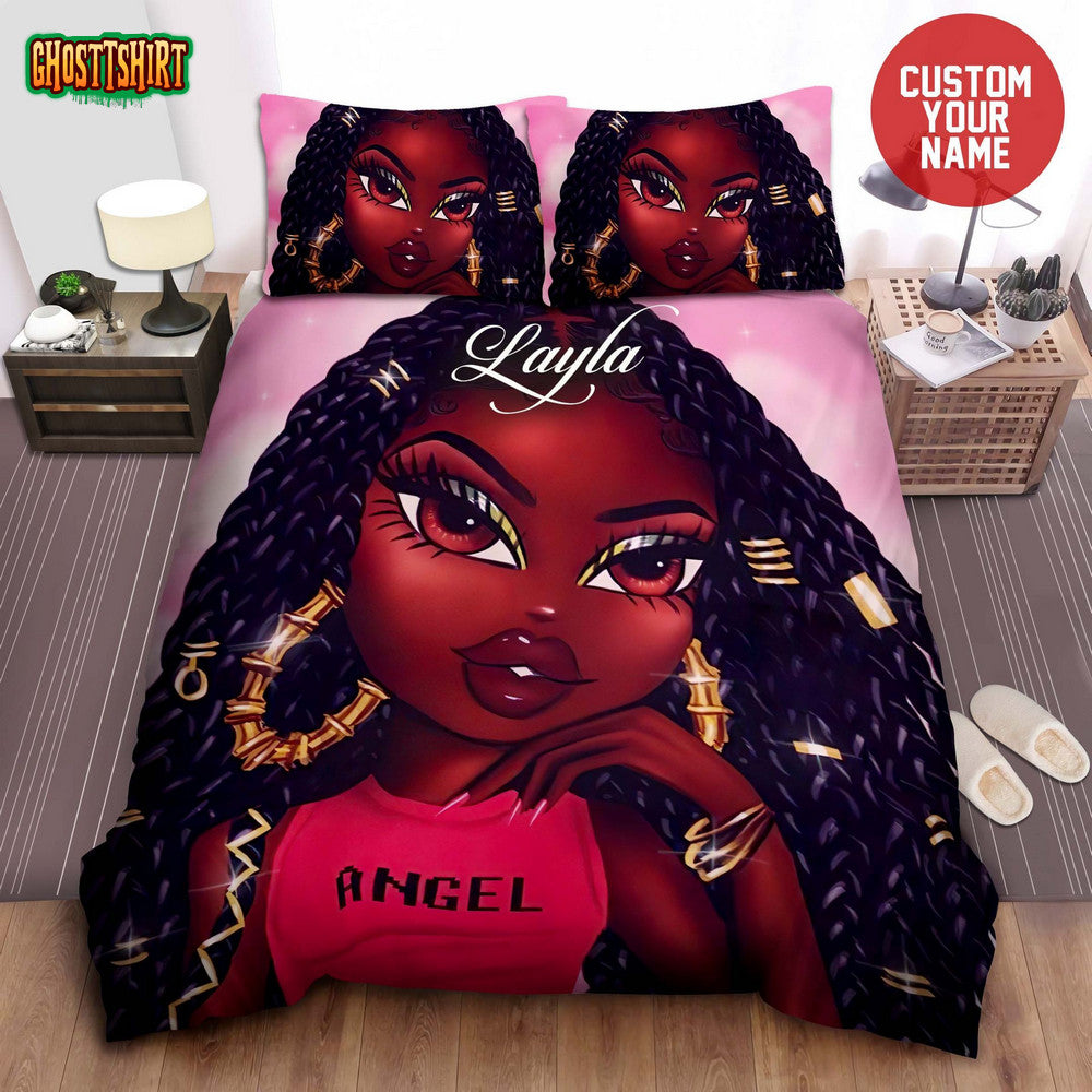 Black Girl Braids African American Woman Custom Name Duvet Cover Bedding Set