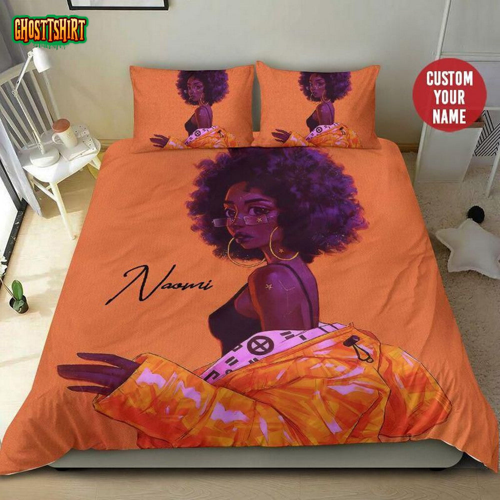 Black Girl Love Orange Custom Name Duvet Cover Bedding Set