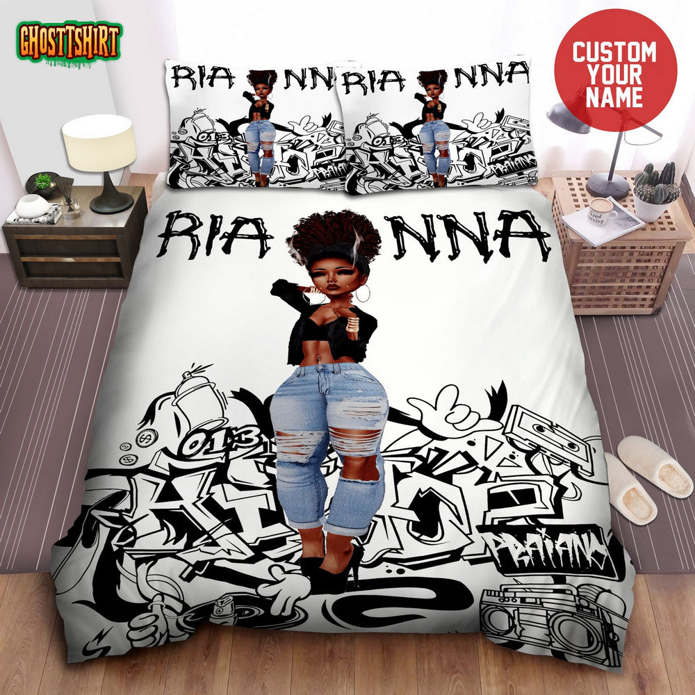 Black Girl Sassy Body Grafity Custom Name Duvet Cover Bedding Set
