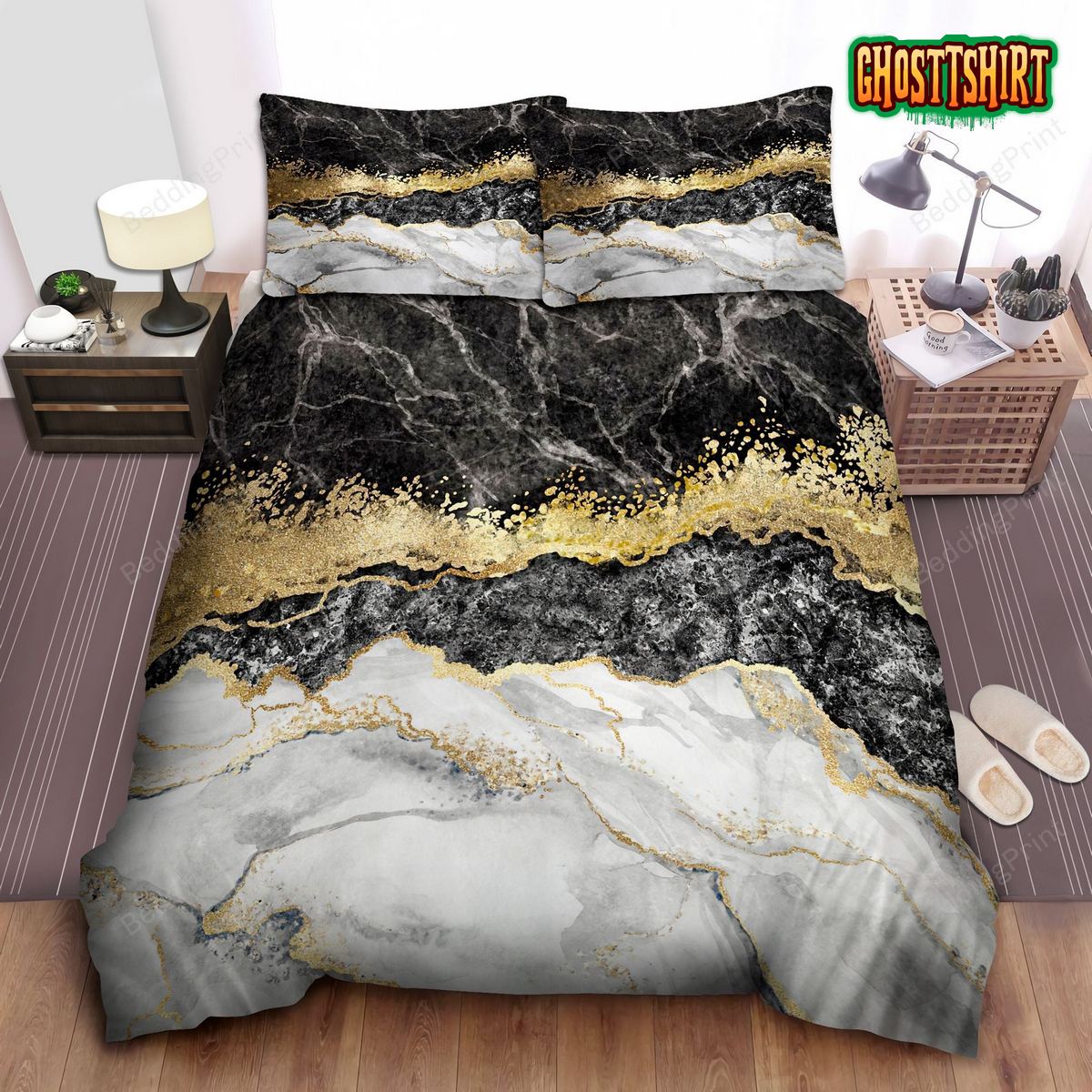 Black Gold And White Marble Bedding Set