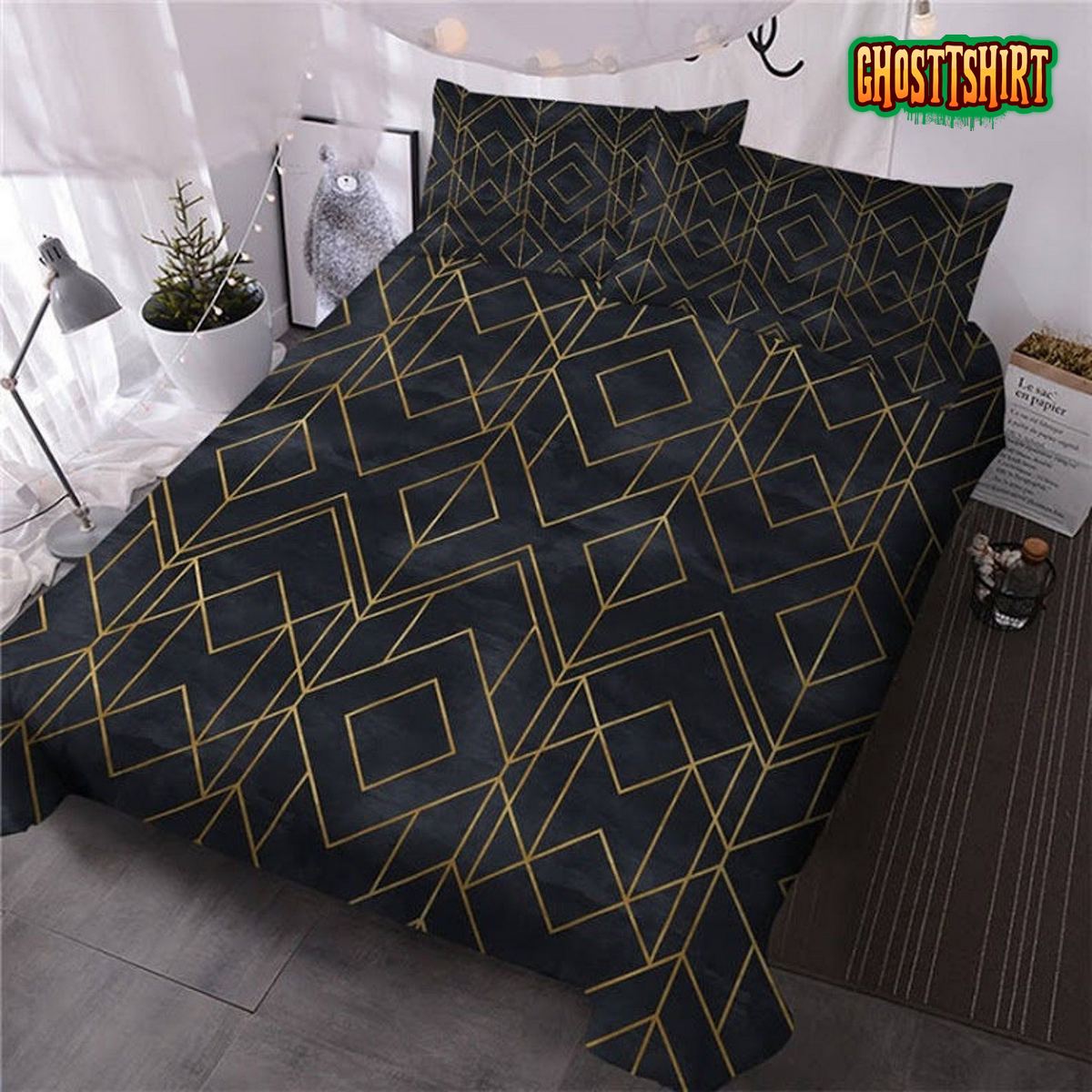 Black Marble Gold Geometric Bed Sheets Duvet Cover Bedding Set