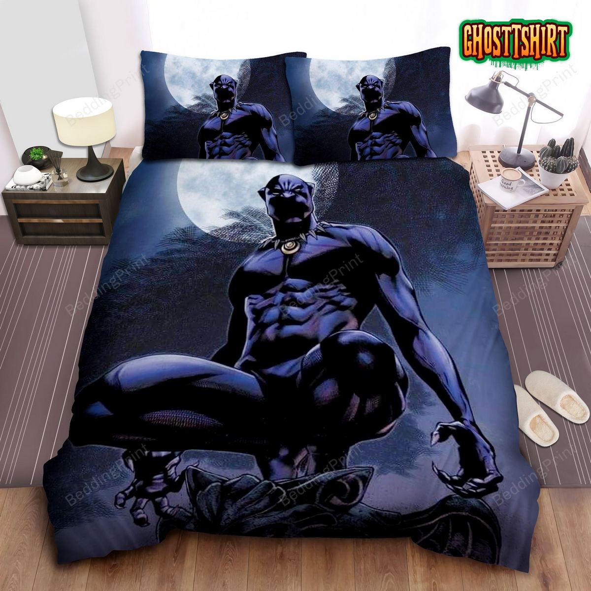 Black Panther Under The Moon Bed Sheets Duvet Cover Bedding Set