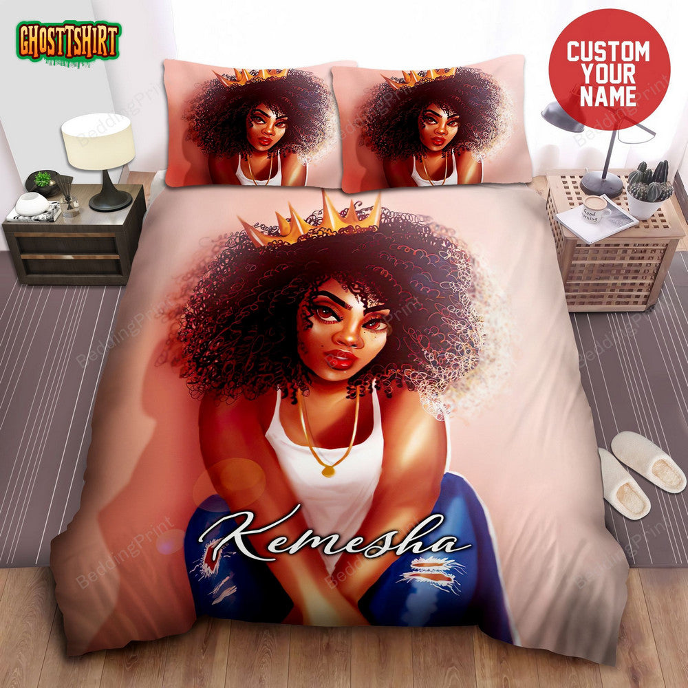 Black Queen Tank Top Custom Name Duvet Cover Bedding Set