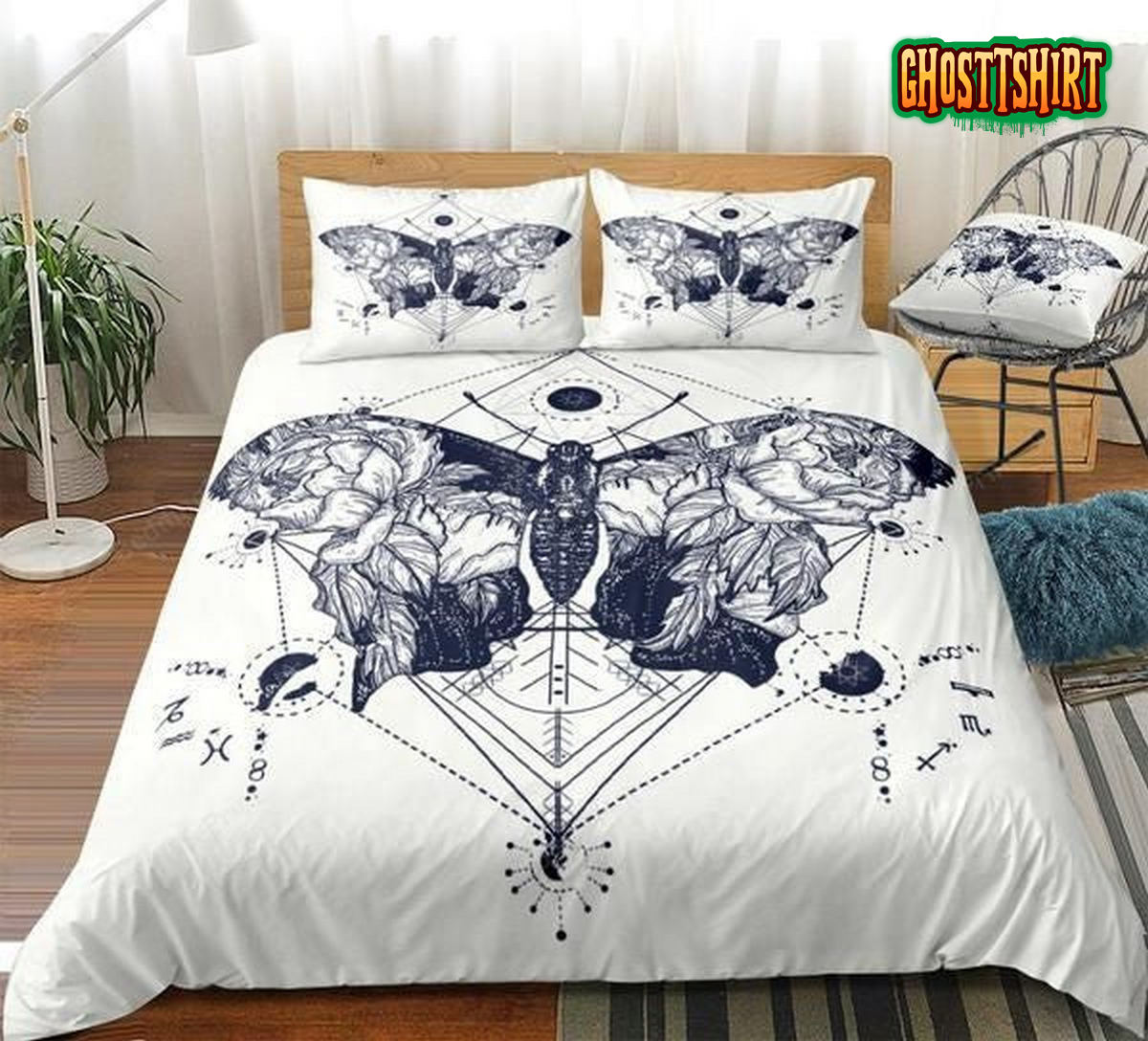 Black White Butterfly Bed Sheets Duvet Cover Bedding Set