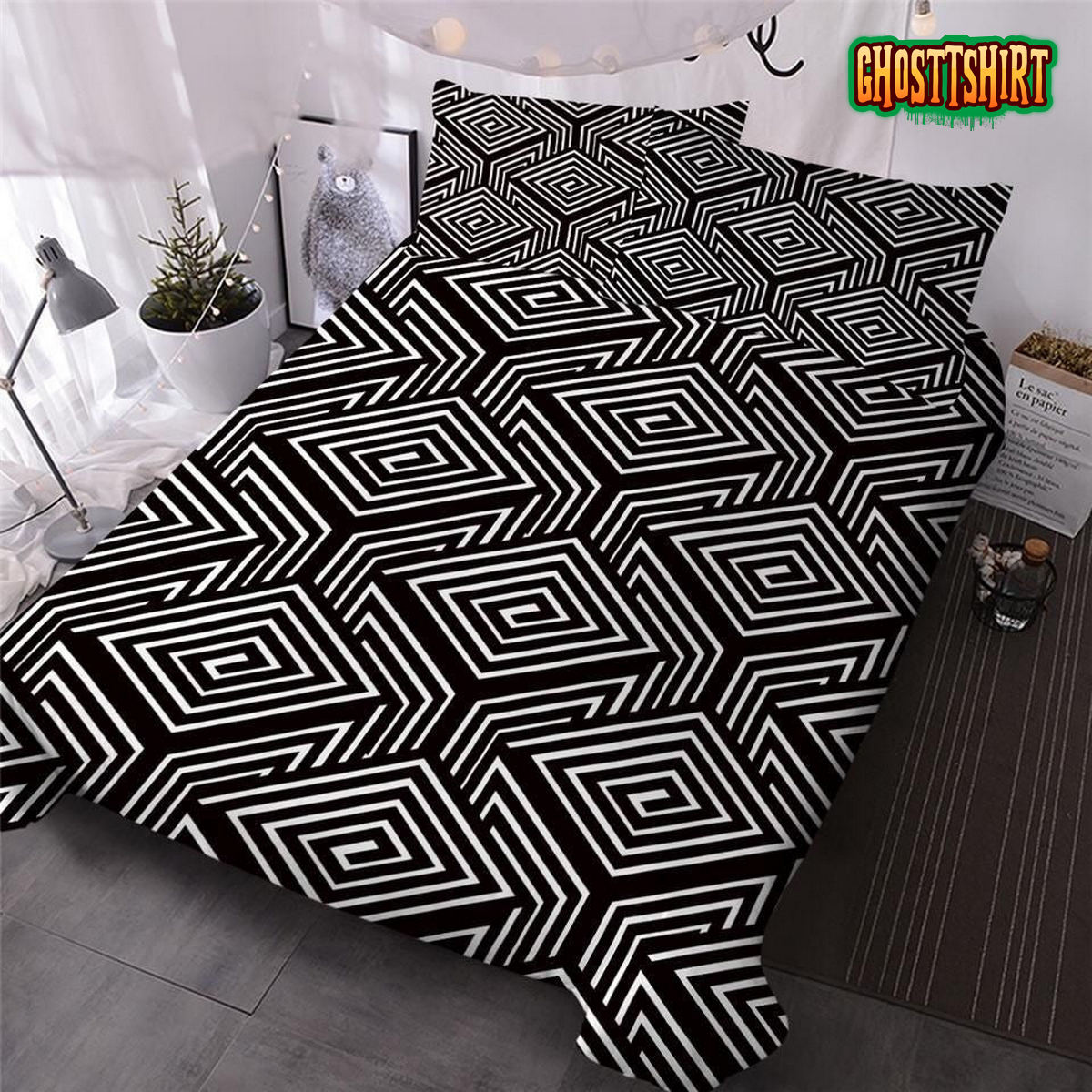 Black White Diamond Geometric Bed Sheets Duvet Cover Bedding Set