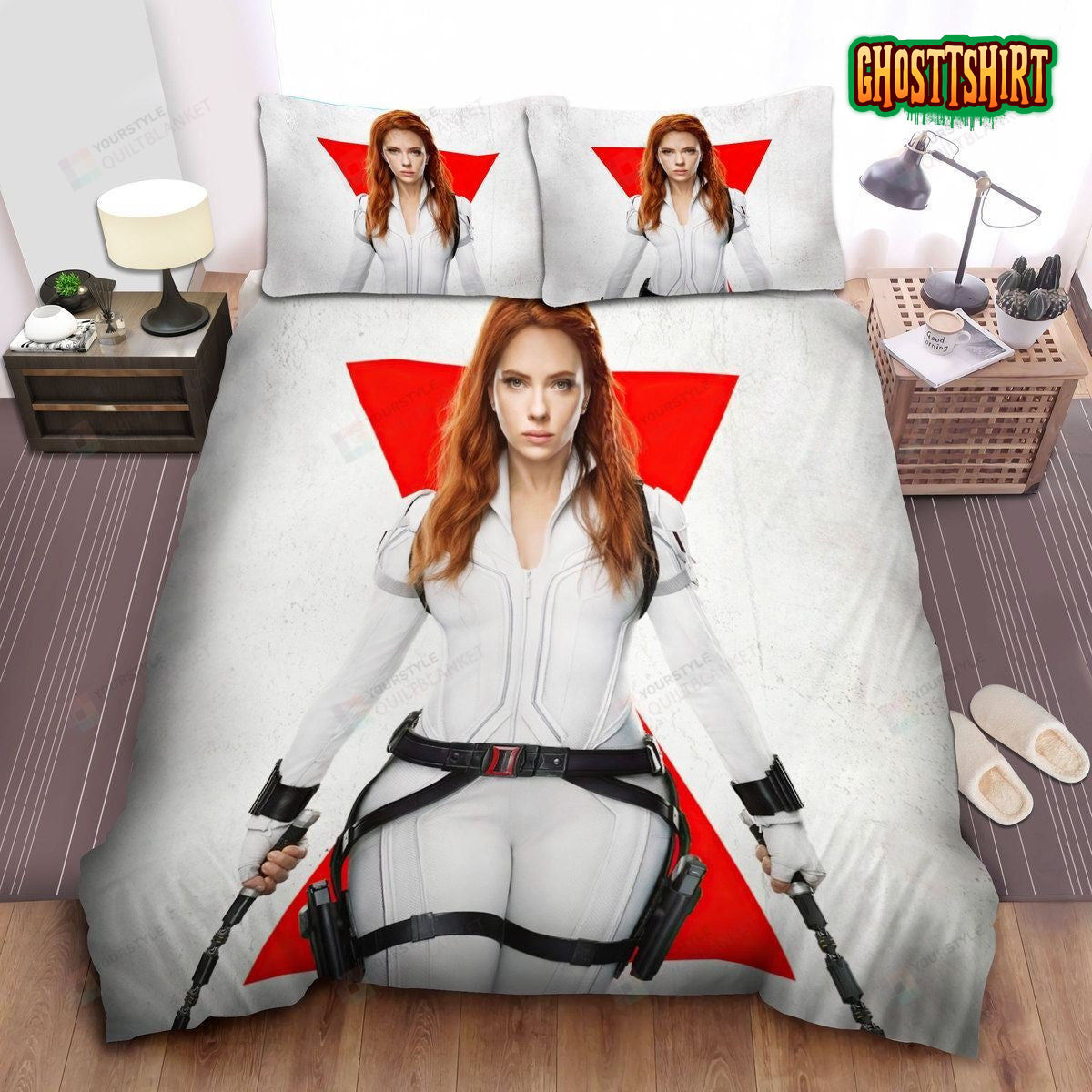 Black Widow, Black Widow In White Suit Bed Sheets Duvet Cover Bedding Set
