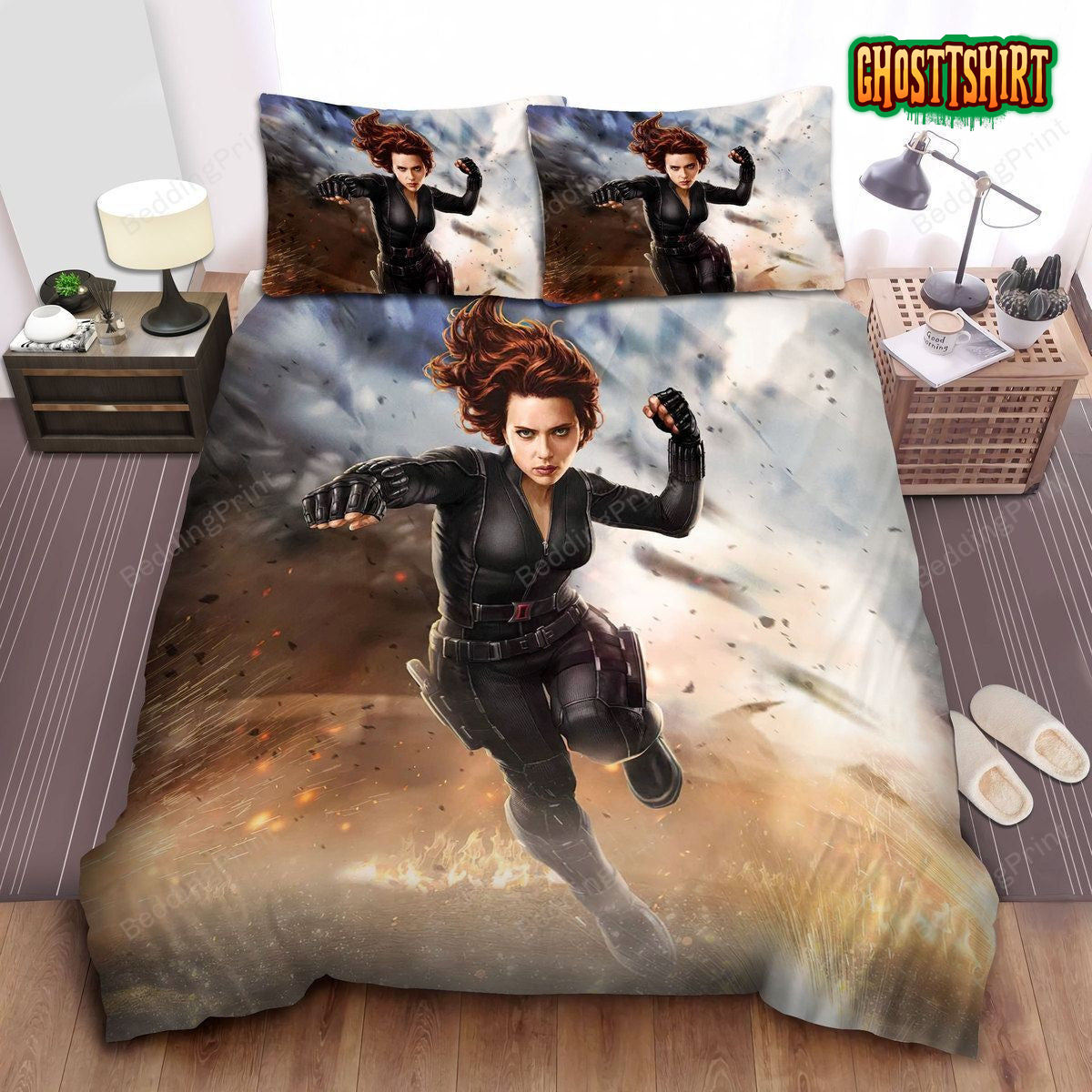 Black Widow, Punching Villains Bed Sheets Duvet Cover Bedding Set