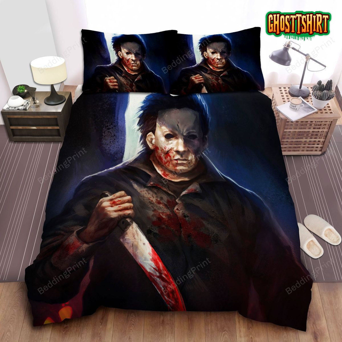 Bloody Michael Myers In Acrylic Painting Bed Sheets Duvet Cover Bedding Set