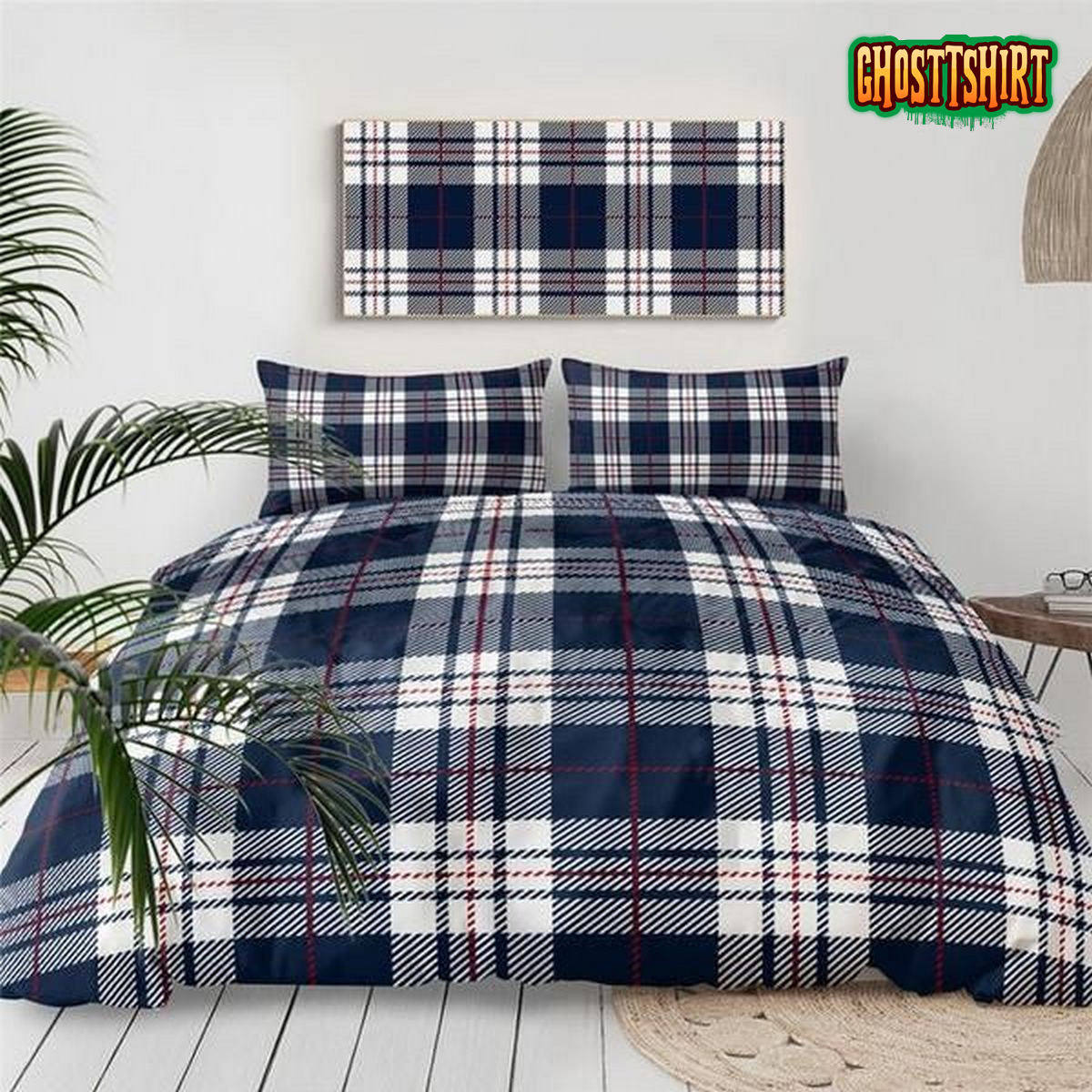Blue And White Plaid Bed Sheets Duvet Cover Bedding Set