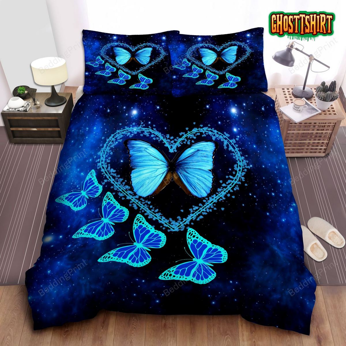Blue Butterfly Bed Sheets Duvet Cover Bedding Set