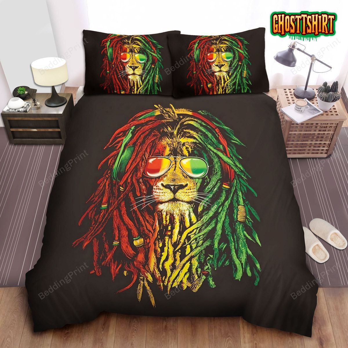 Bob Marley As A Rasta Lion Head Artwork Bed Sheets Duvet Cover Bedding Set