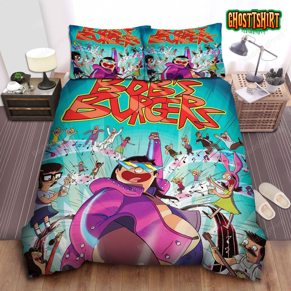 Bob's Burgers Punk Rock Music Concert Bed Sheets Duvet Cover Bedding Set