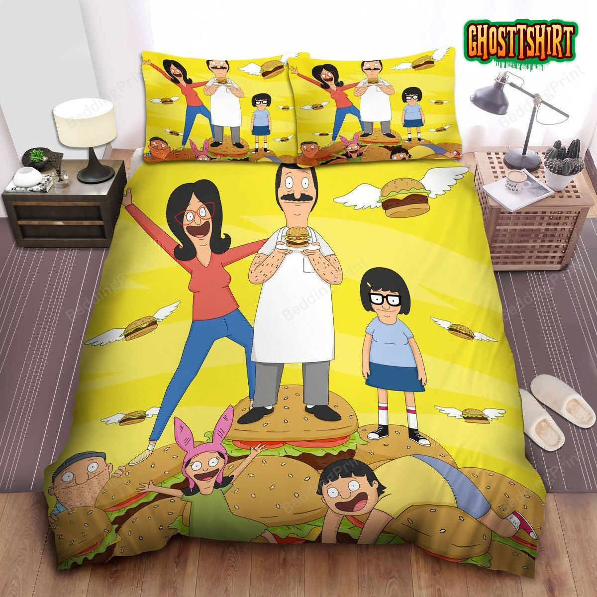 Bob's Burgers The Belchers And Flying Burgers Bed Sheets Duvet Cover Bedding Set