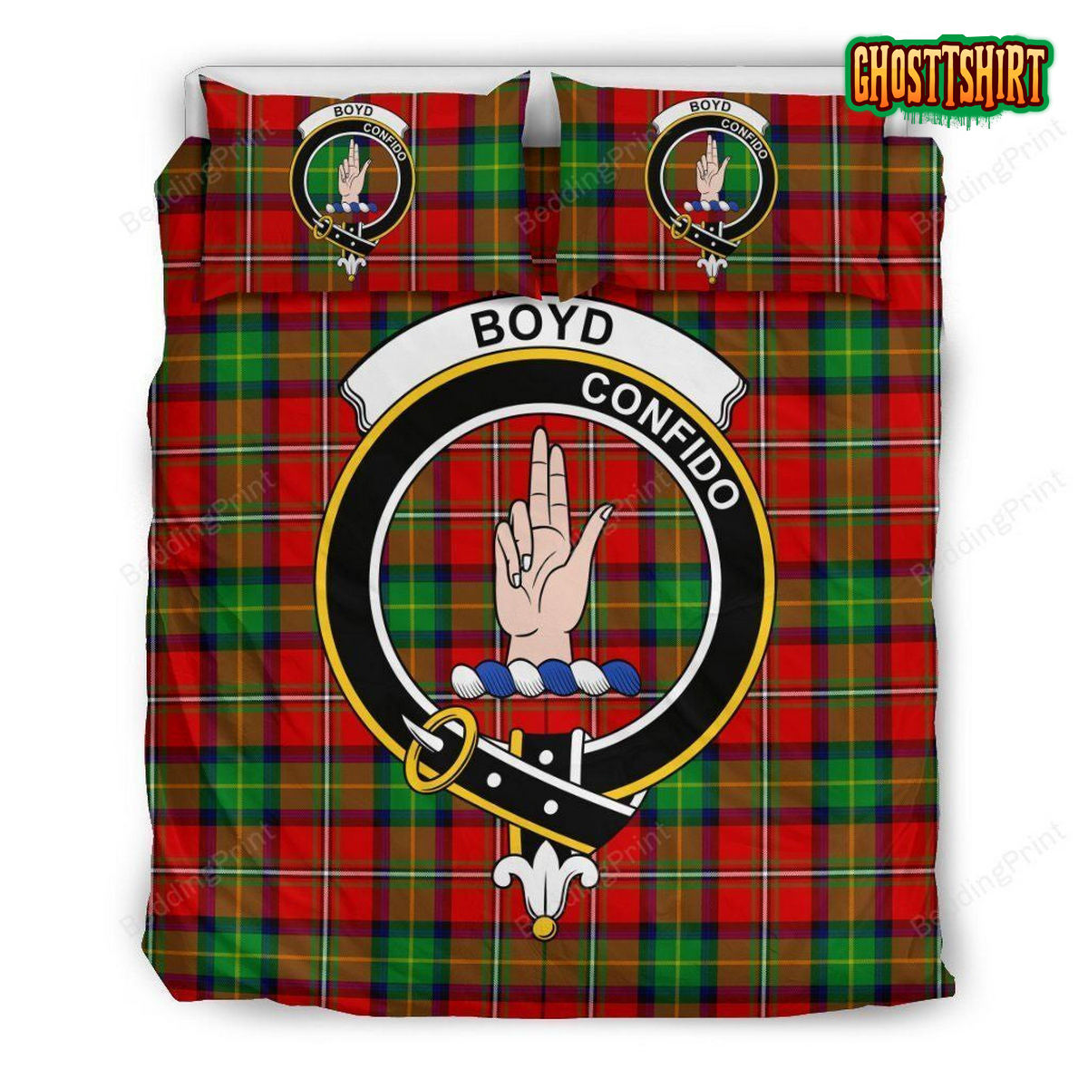 Boyd Clan Badge Tartan Bed Sheets Duvet Cover Bedding Set