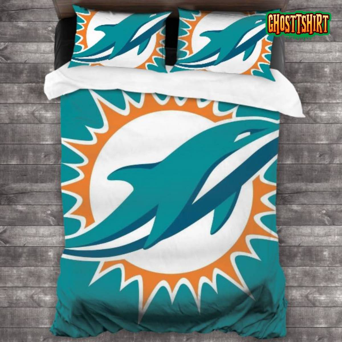 Breathable Miami Dolphins Logo Bedding Set