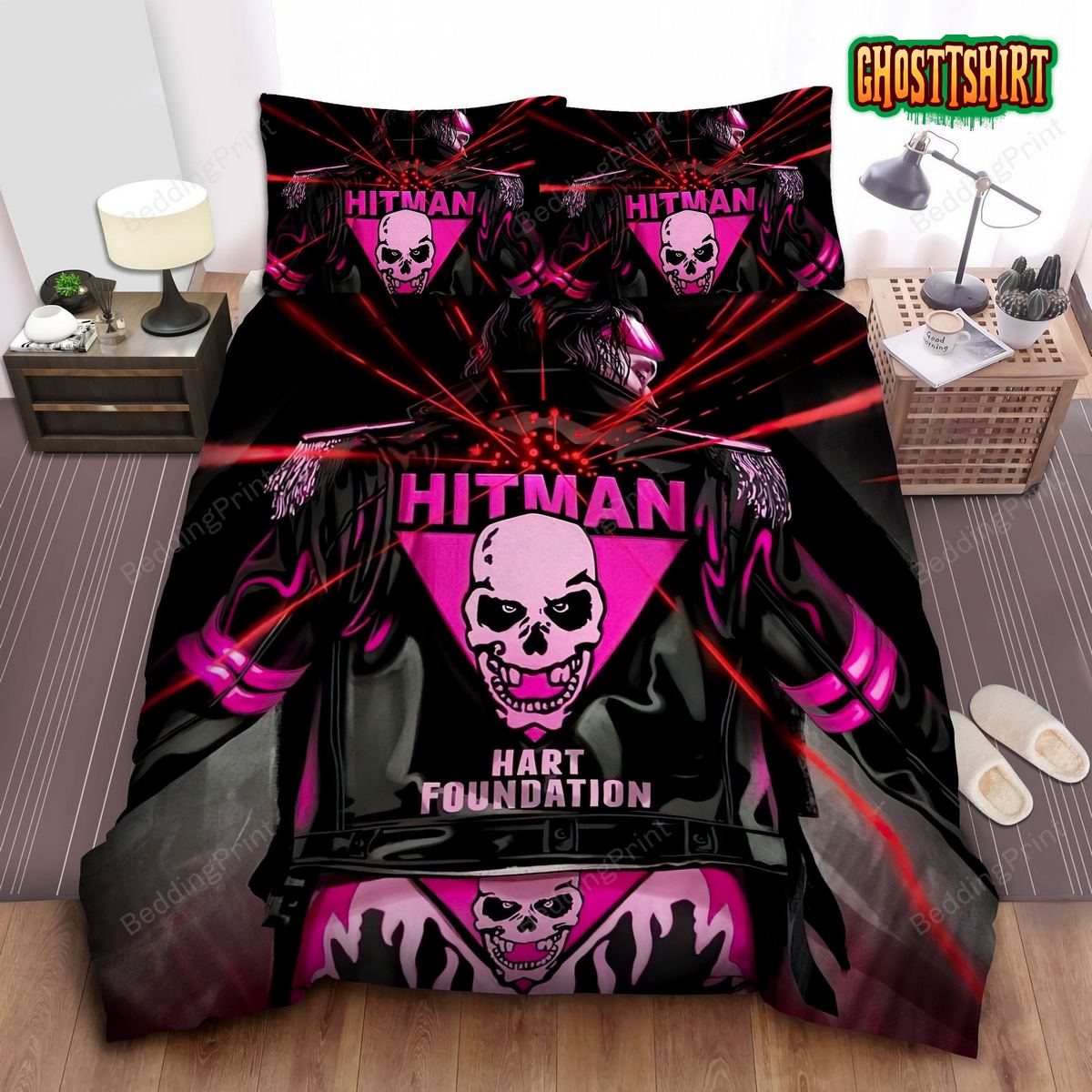 Bret The Hitman Hart Wearing Hart Foundation Leather Jacket Bed Sheet Duvet Cover Bedding Set