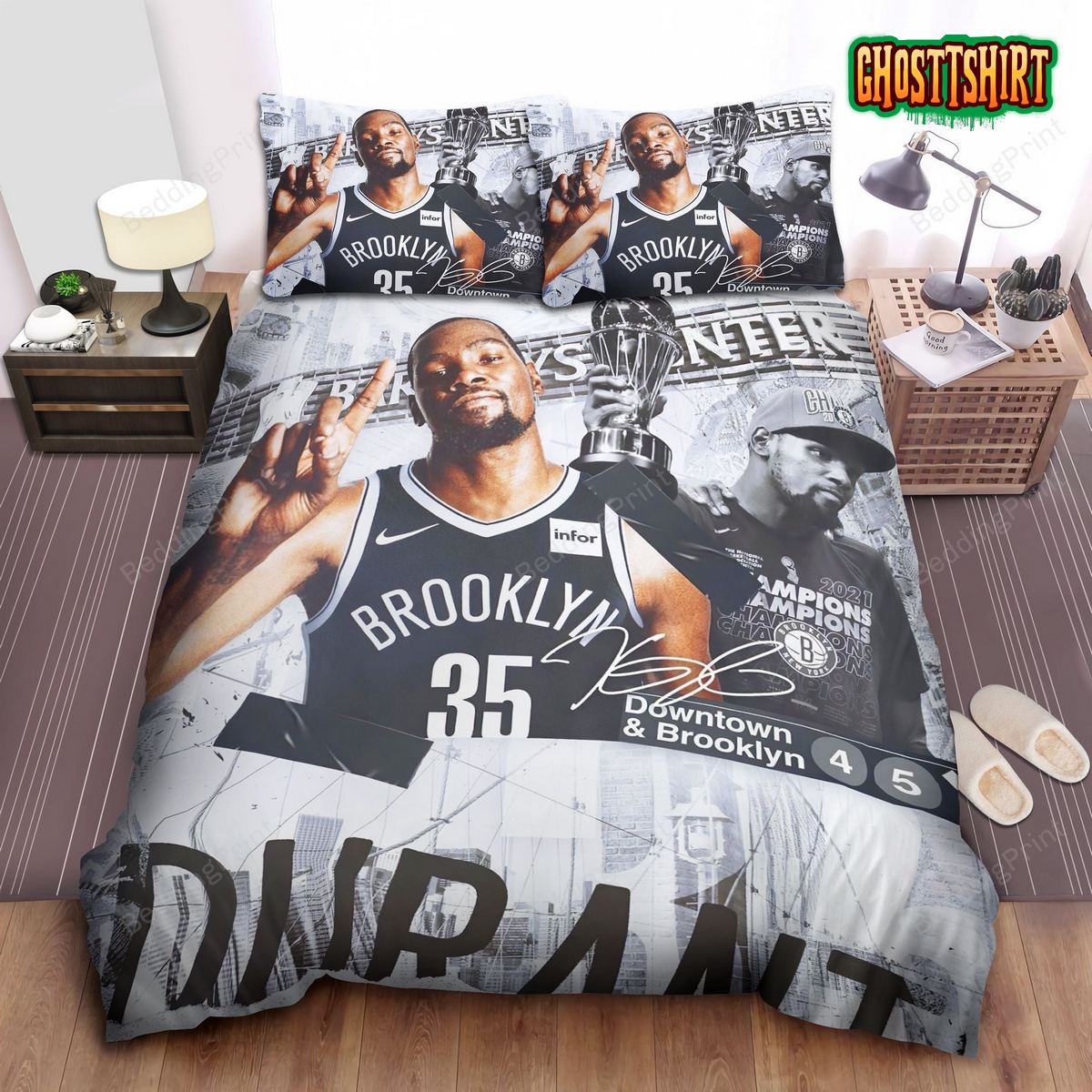 Brooklyn Nets Kevin Durant Champion Photograph Bed Sheet Duvet Cover Bedding Set