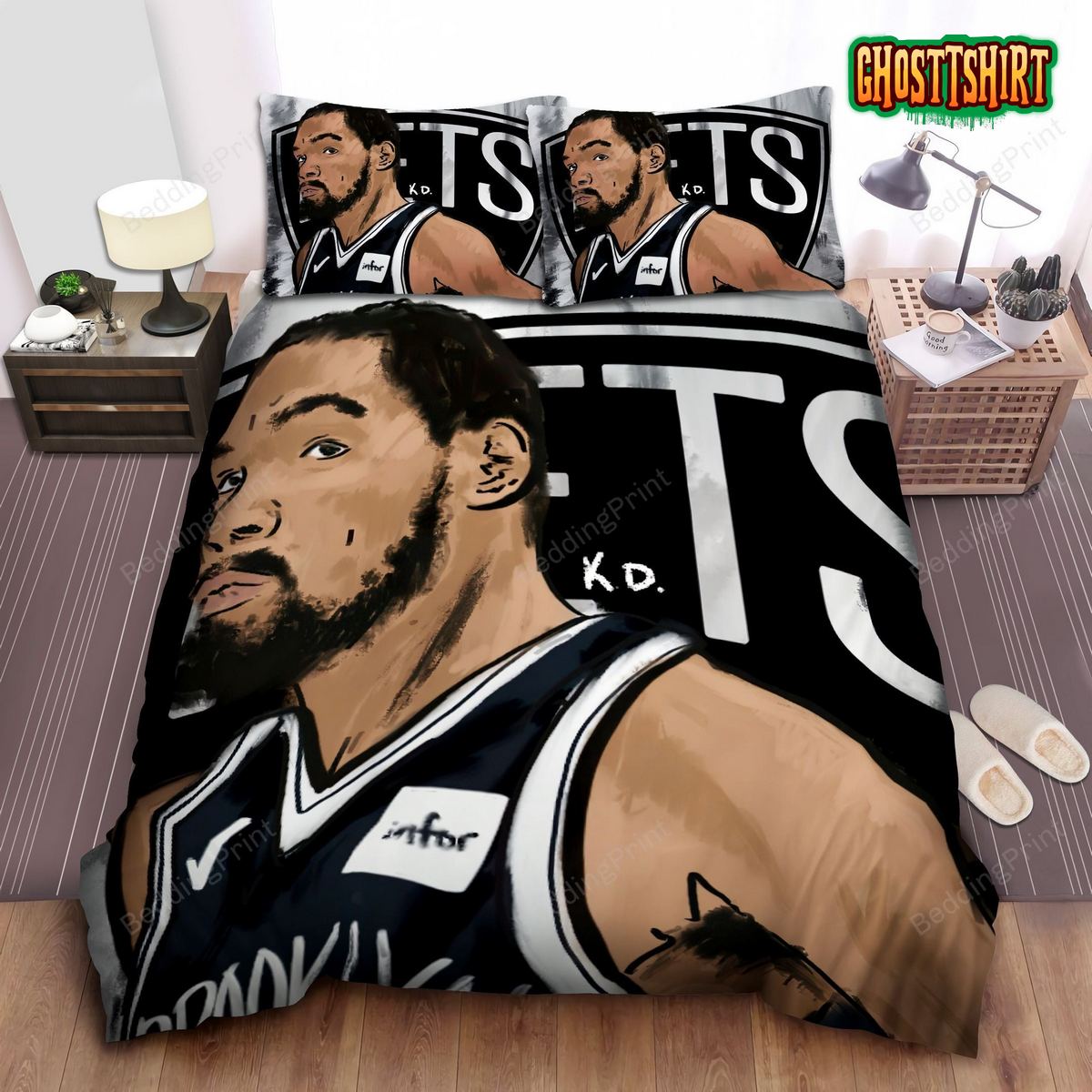 Brooklyn Nets Kevin Durant Painting Bed Sheet Duvet Cover Bedding Set