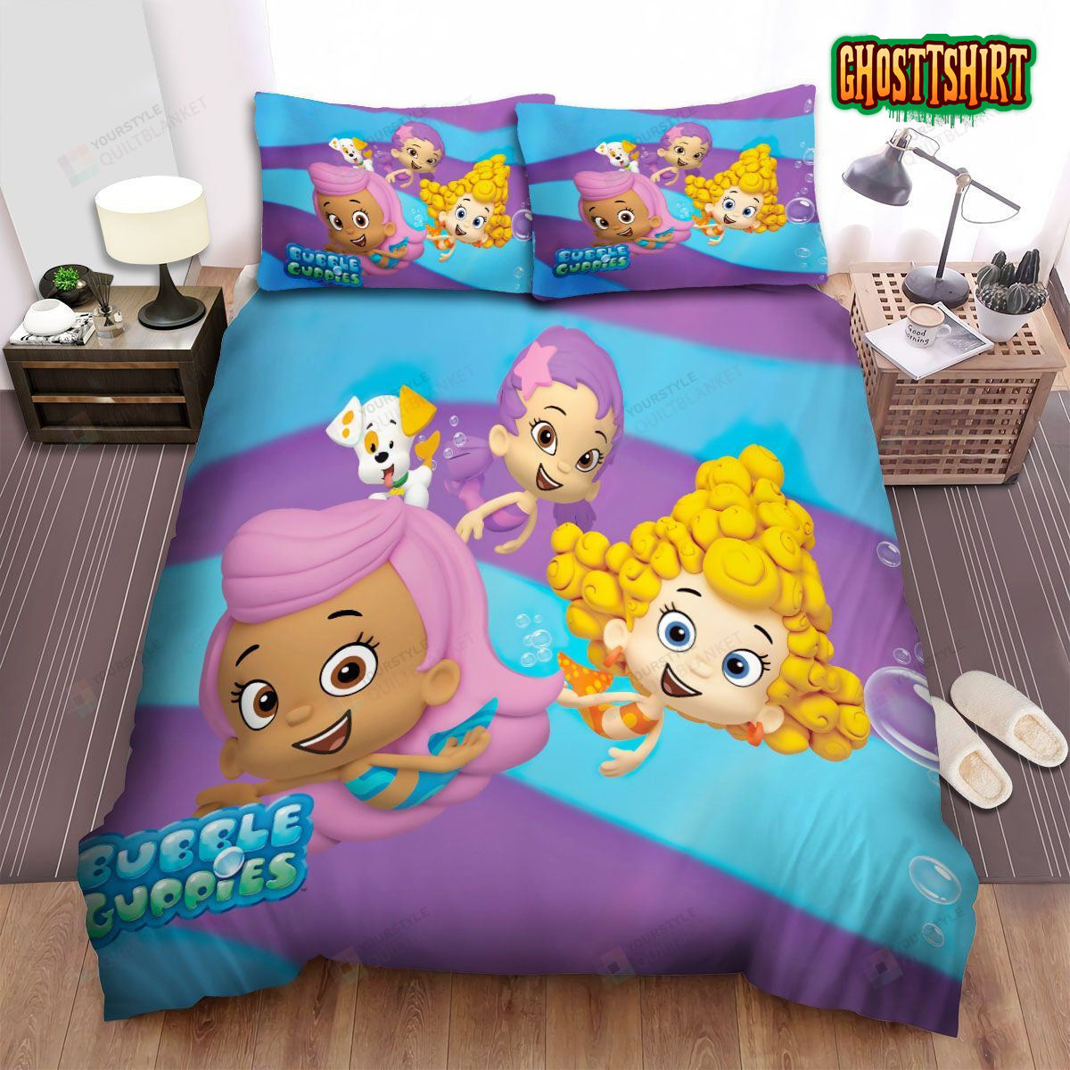 Bubble Guppies Swimming With Bubble Puppy Bed Sheet Spread Duvet Cover Bedding Set