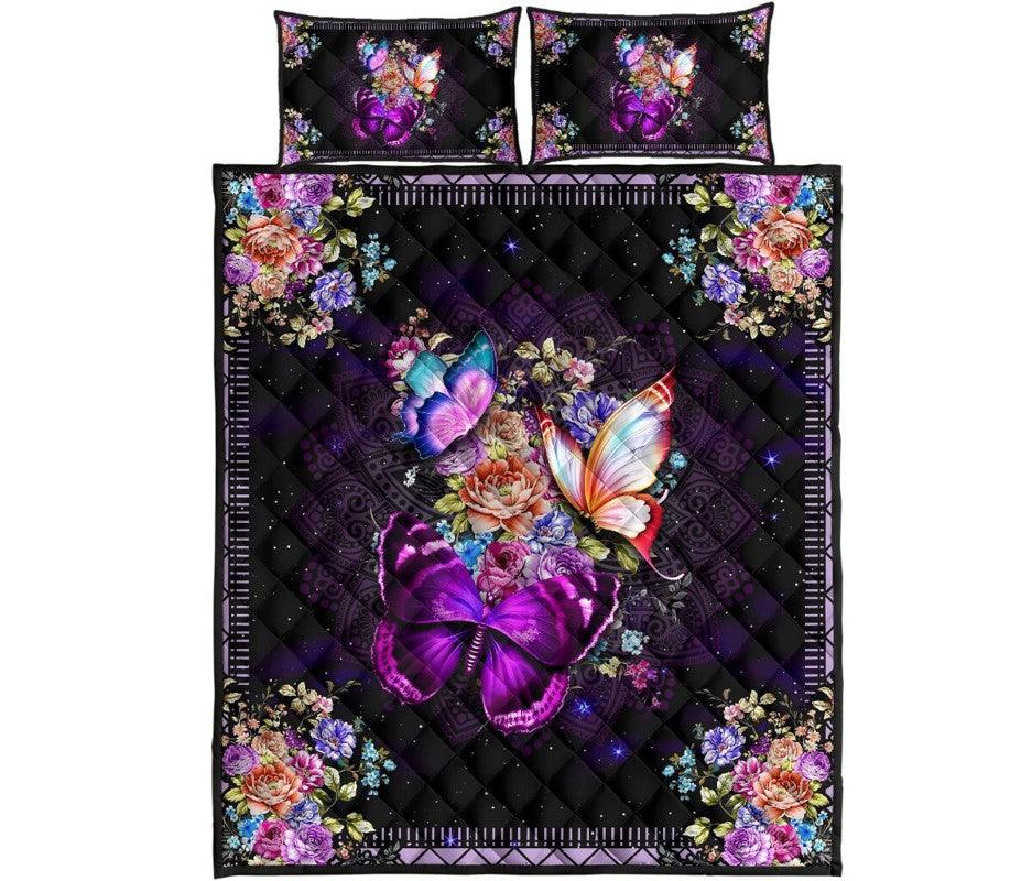 Butterfly – 3-pc Quilt Bedding Set Purple Mandala
