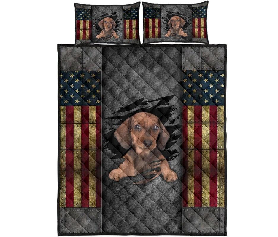 Dachshund Us Flag Quilt Bedding Set