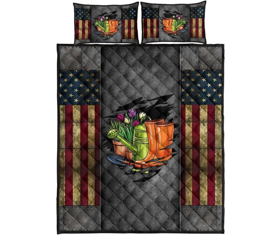 Garden Us Flag Quilt Bedding Set