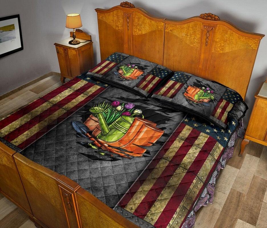 Garden Us Flag Quilt Bedding Set