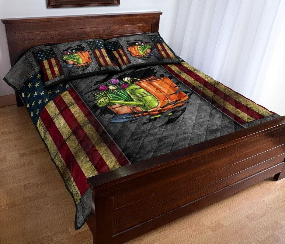 Garden Us Flag Quilt Bedding Set